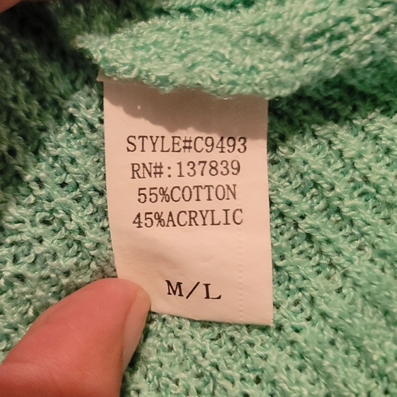 Dreamers Women's Teal Green Knitted V-Neck Tunic Sweater - Picture 4 of 4